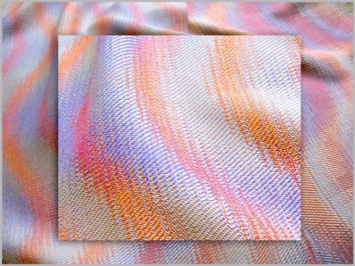 Interleaved Echo Weave Scarf woven on 16 shafts, hand-dyed Tencel, 2014