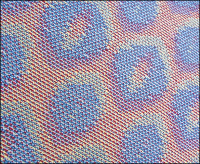 Turned Taquete Variation, fabric woven on 12 shafts, pearl cotton warp, acryllic weft, 2015